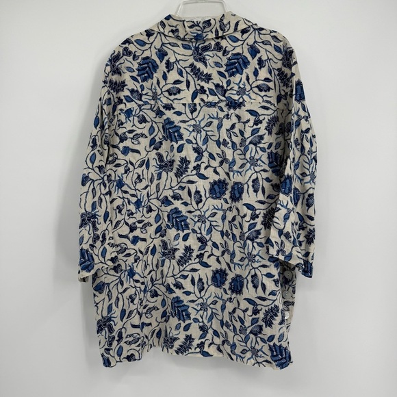 Rachel Zoe Size 1X Women’s 100% Linen Cream Blue Floral Popover Tunic Blouse - Picture 8 of 9